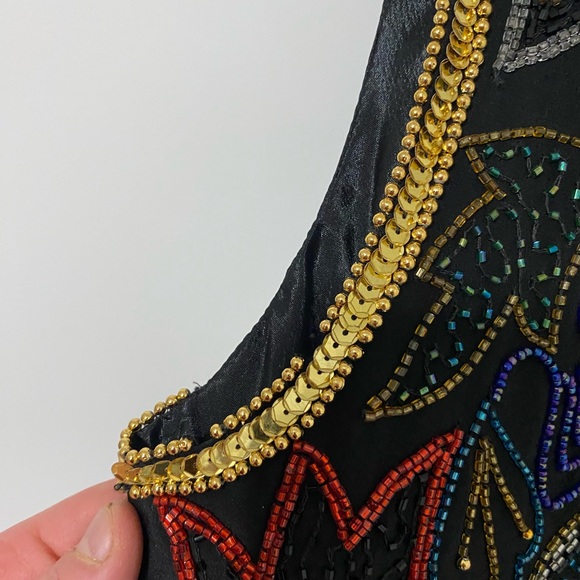 Vintage Spenser Jeremy 90s Leaf Holiday Bead & Embellished Silk Vest Size Small - Picture 9 of 12